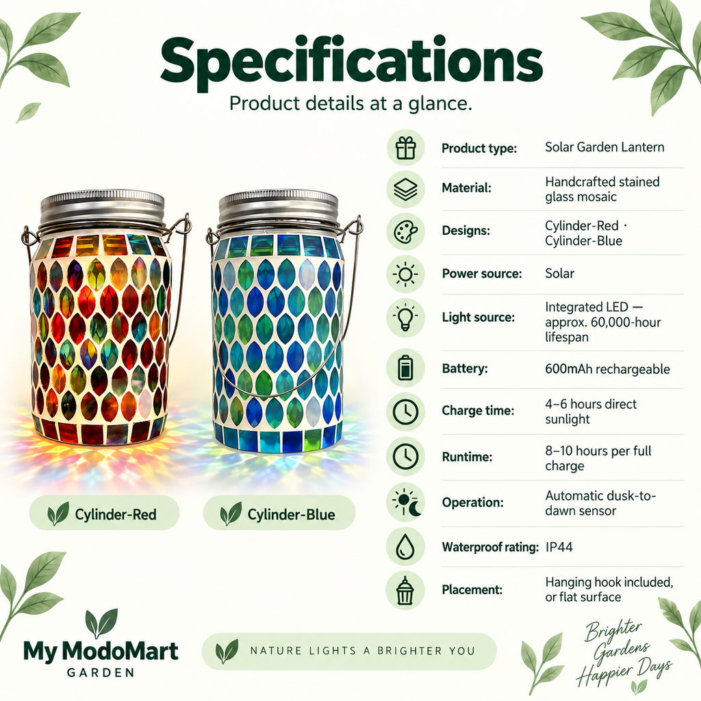 Mosaic Glass Lanterns – Solar Lights, Hanging Patio Lights