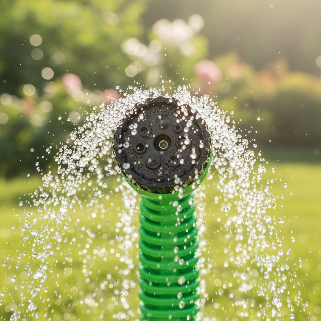Expandable Garden Hose - nozzle close-up with spray