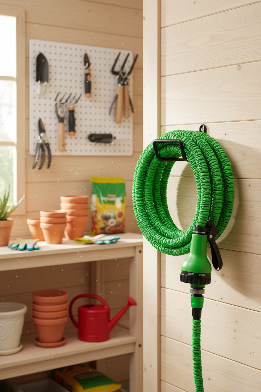 Expandable Garden Hose - organized shed storage