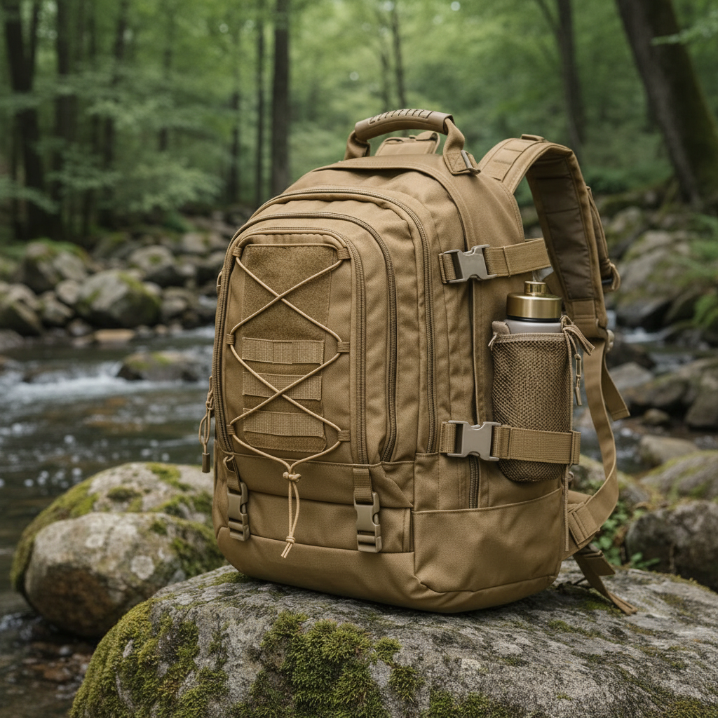Expandable Outdoor Backpack by forest stream