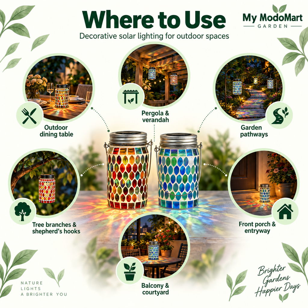 Mosaic Glass Lanterns – Solar Lights, Hanging Patio Lights