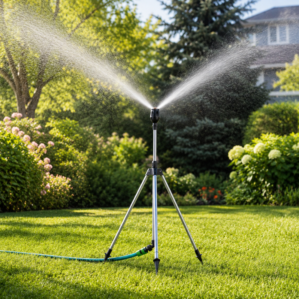 Adjustable Rotating Lawn Sprinkler – Garden Sprinkler with Tripod Stand