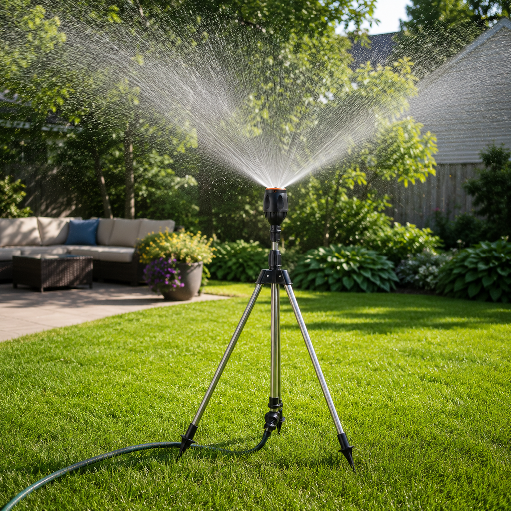 Adjustable Rotating Lawn Sprinkler – Garden Sprinkler with Tripod Stand