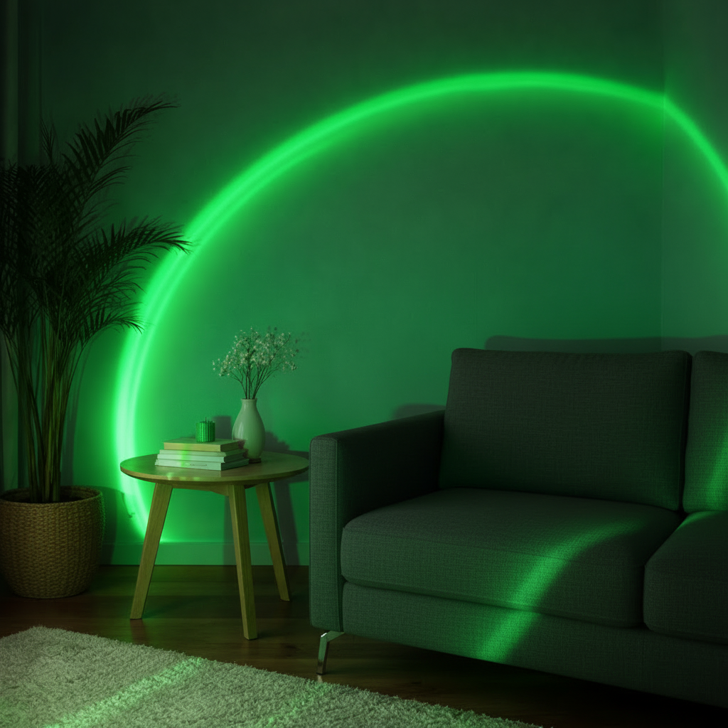 Green projection with new sofa