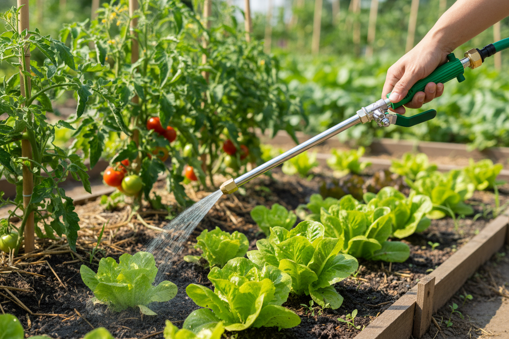 Green spray wand - garden watering lifestyle