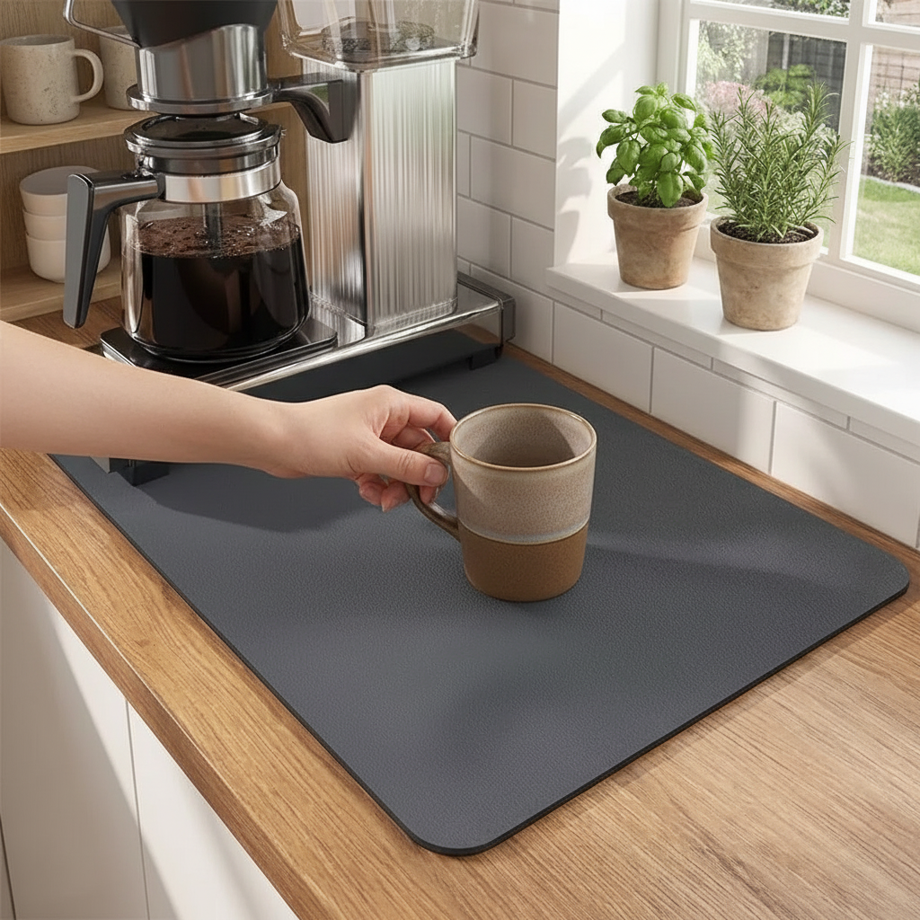 Grey mat on oak wood