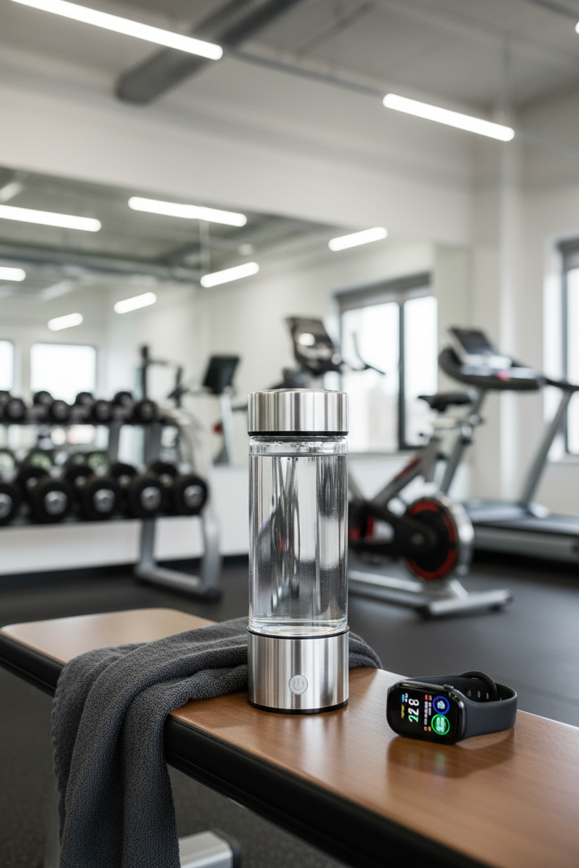 Hydrogen Water Generator Bottle in gym fitness setting