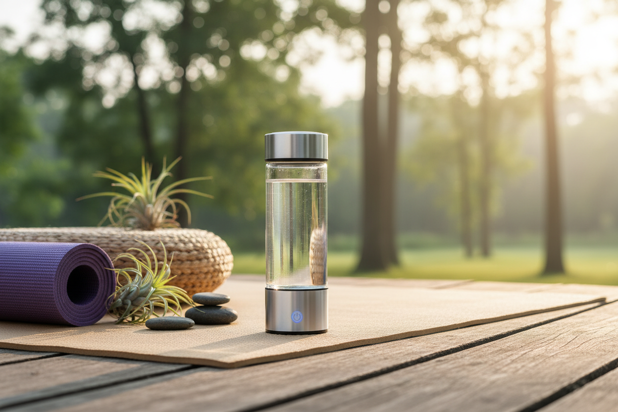 Hydrogen Water Generator Bottle in outdoor yoga wellness setting