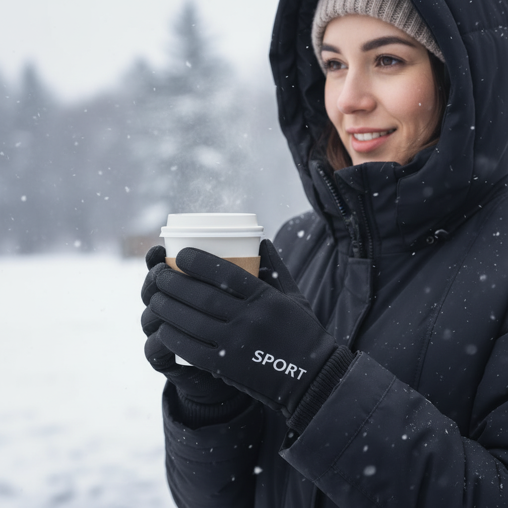 Insulated Waterproof Outdoor Gloves - winter coffee scene with different angle