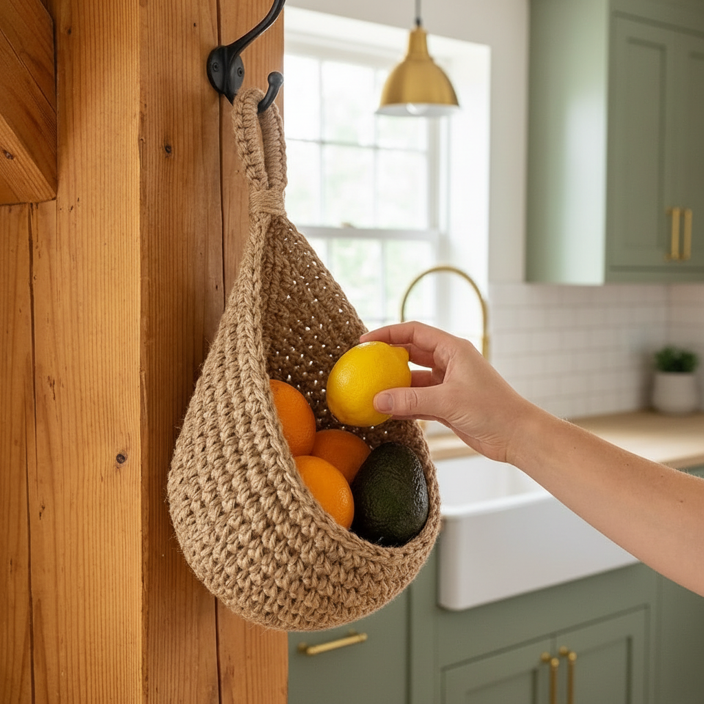 Kitchen basket with visible hook