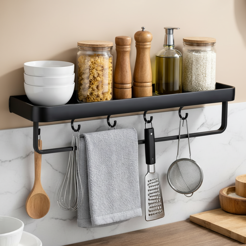Kitchen shelf - beige walls with marble