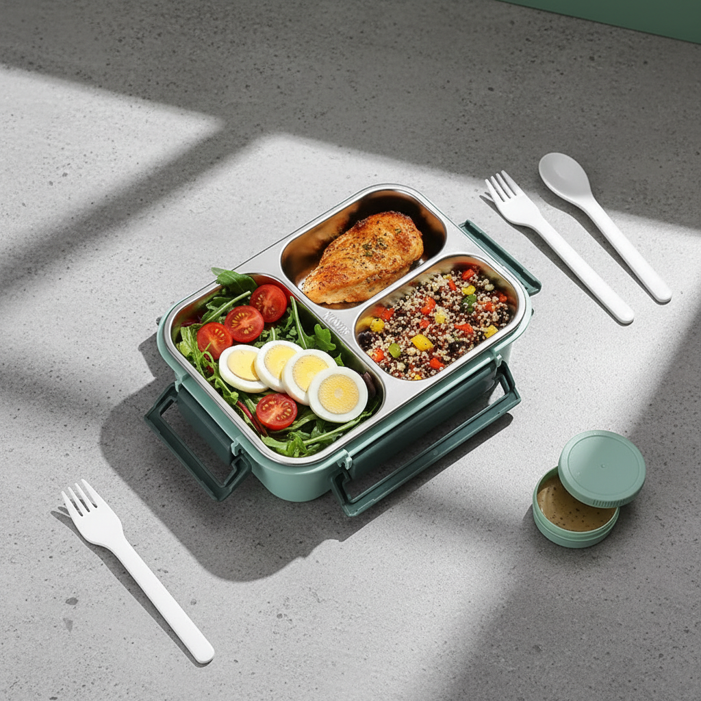 Lunch box flat lay overhead angle