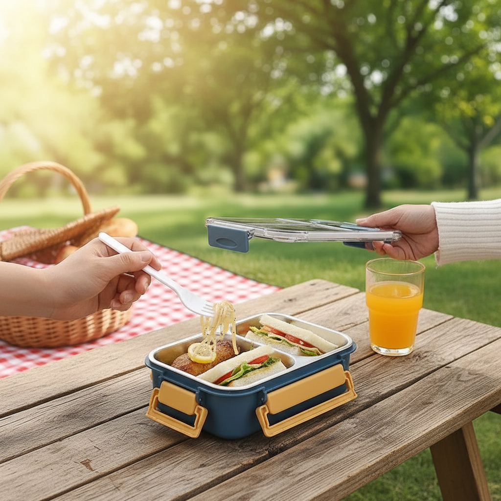 Lunch box outdoor picnic setting