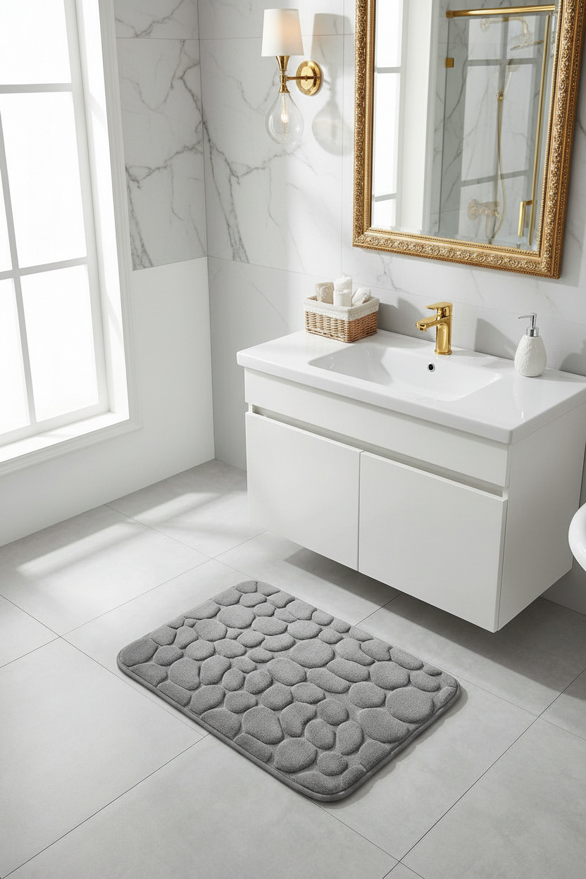 Mat at vanity - luxury marble bathroom