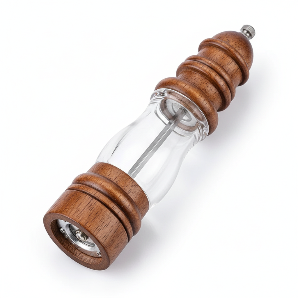 Pepper grinder white background angled view