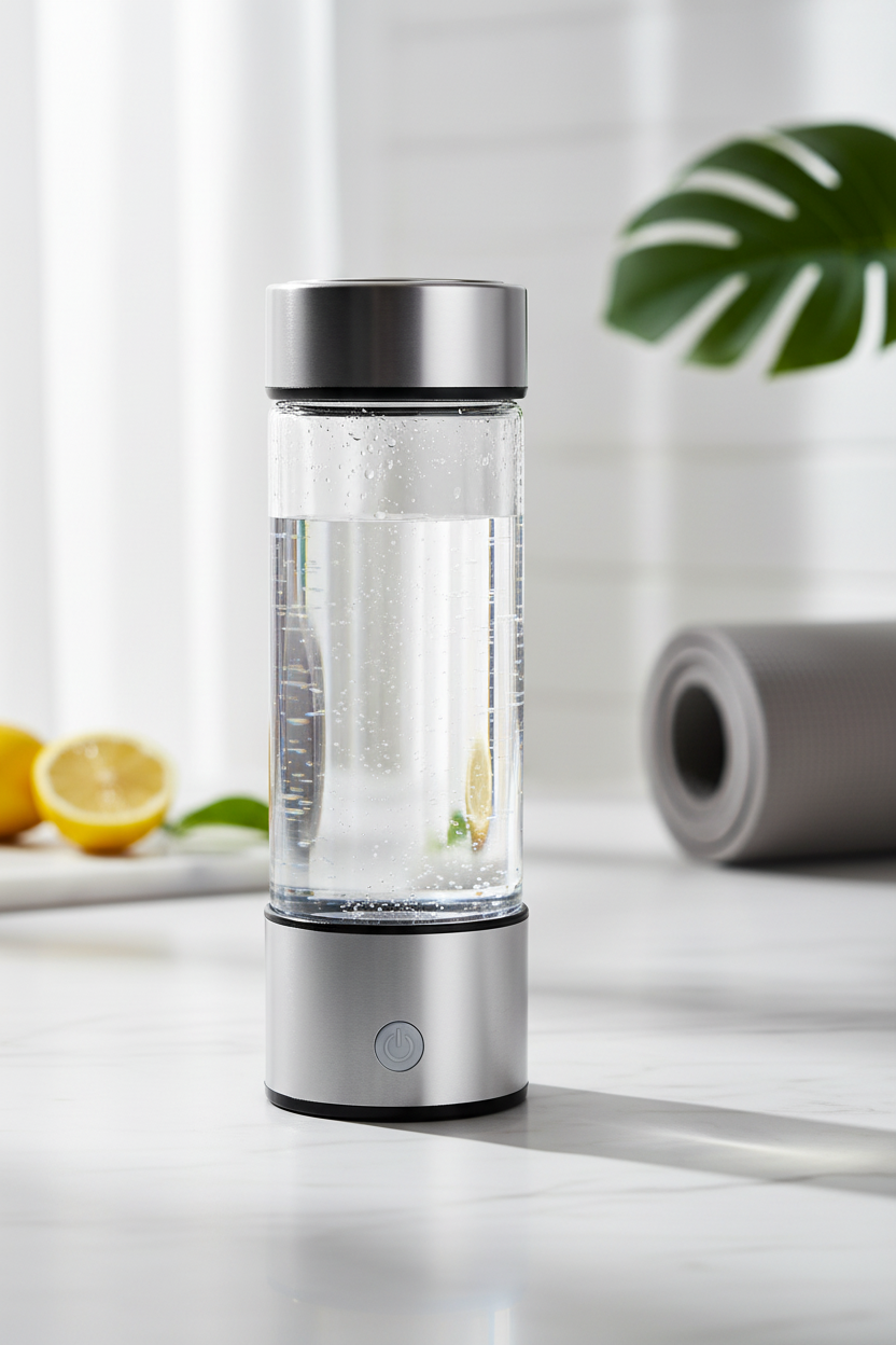 Portable USB Rechargeable Hydrogen Water Generator Bottle on marble countertop