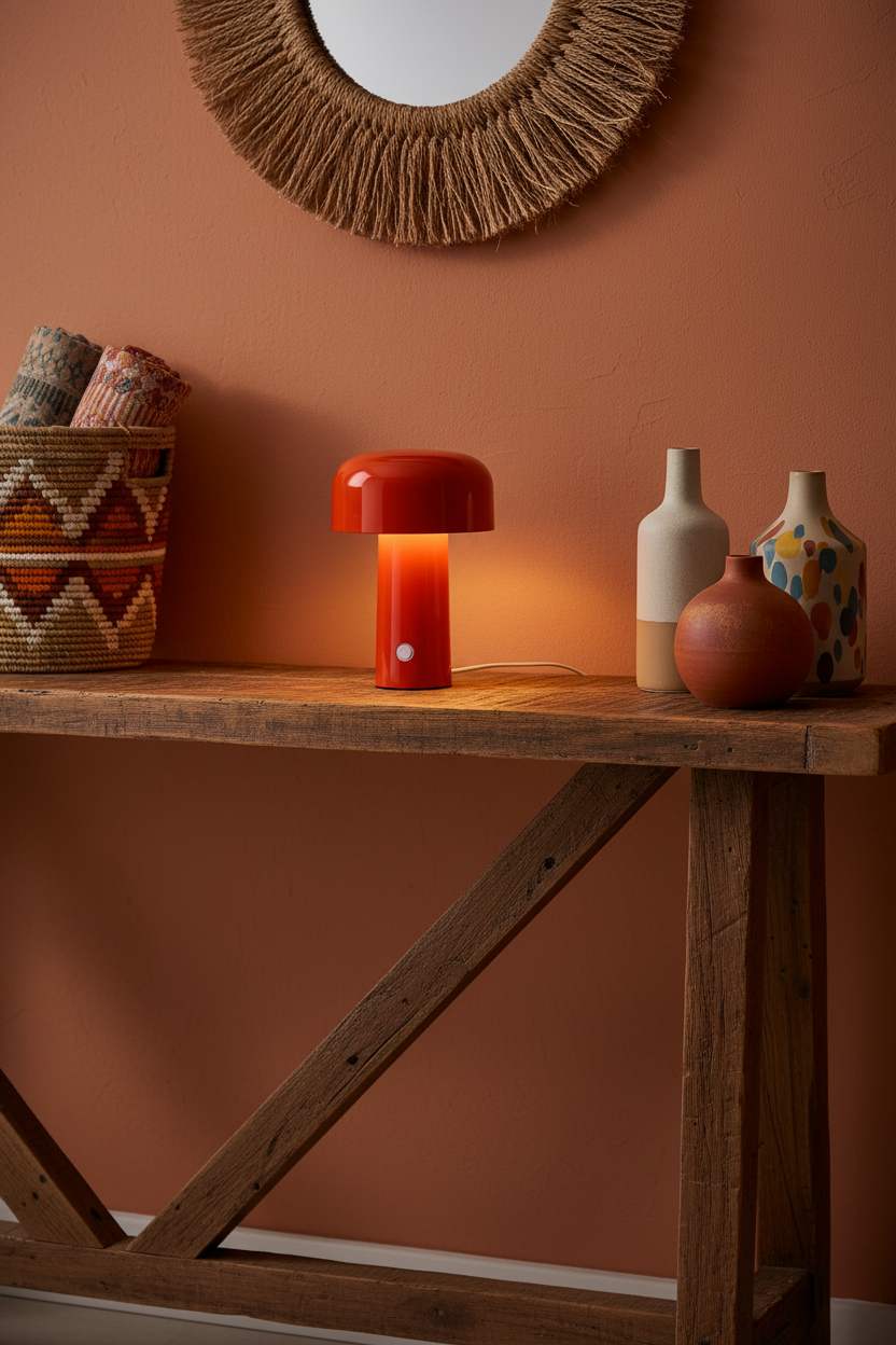 Red lamp - terracotta walls