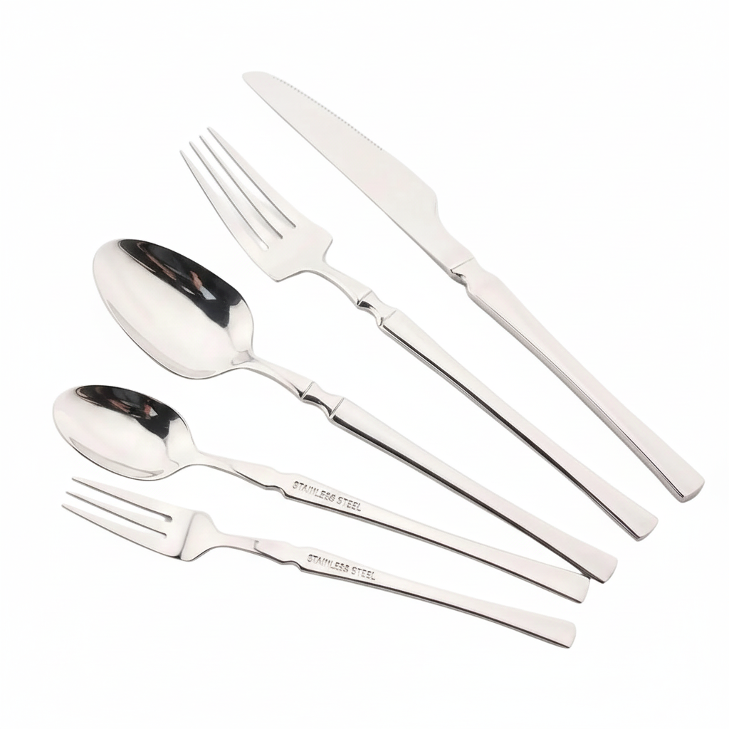 Silver cutlery from opposite angle