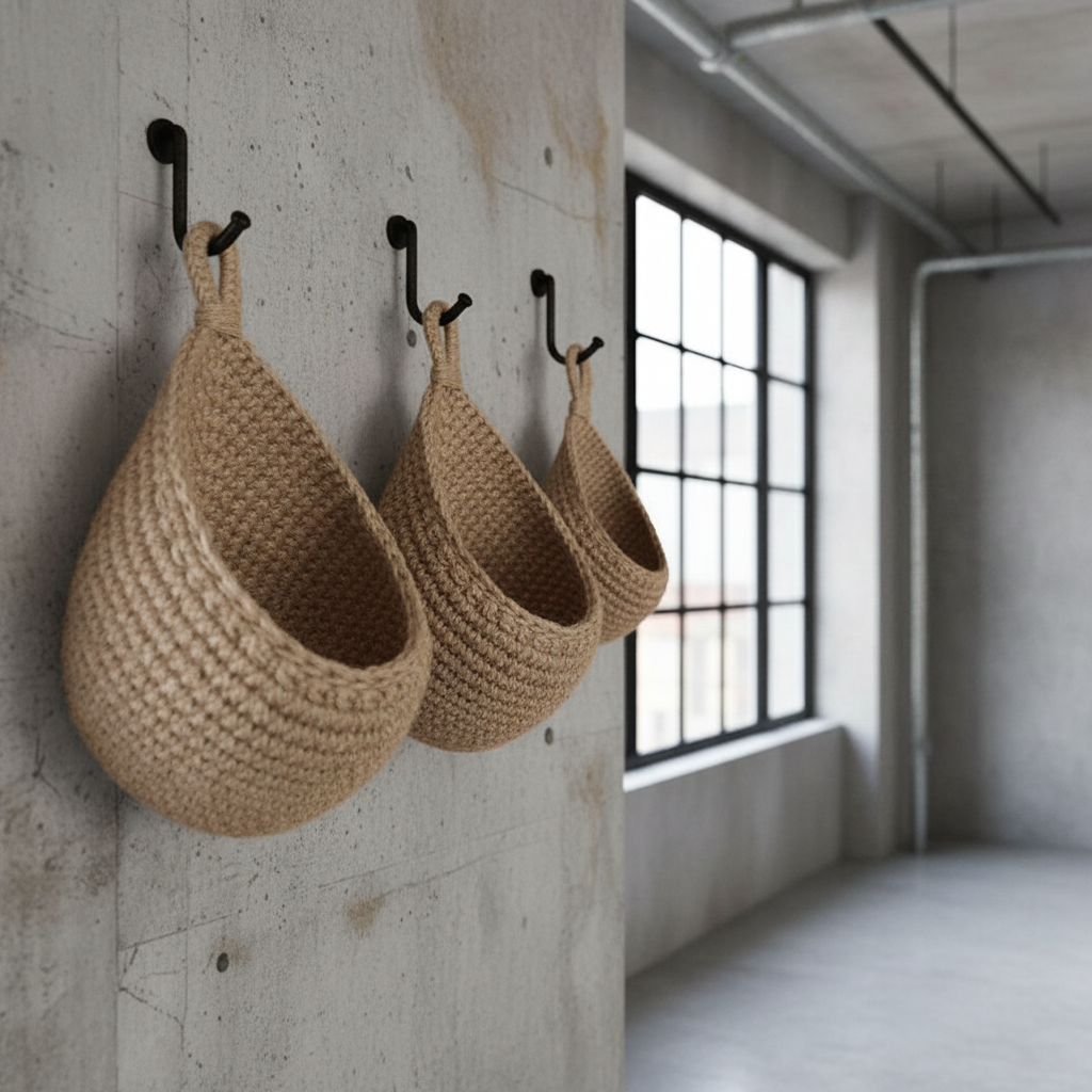 Three baskets with industrial loft background