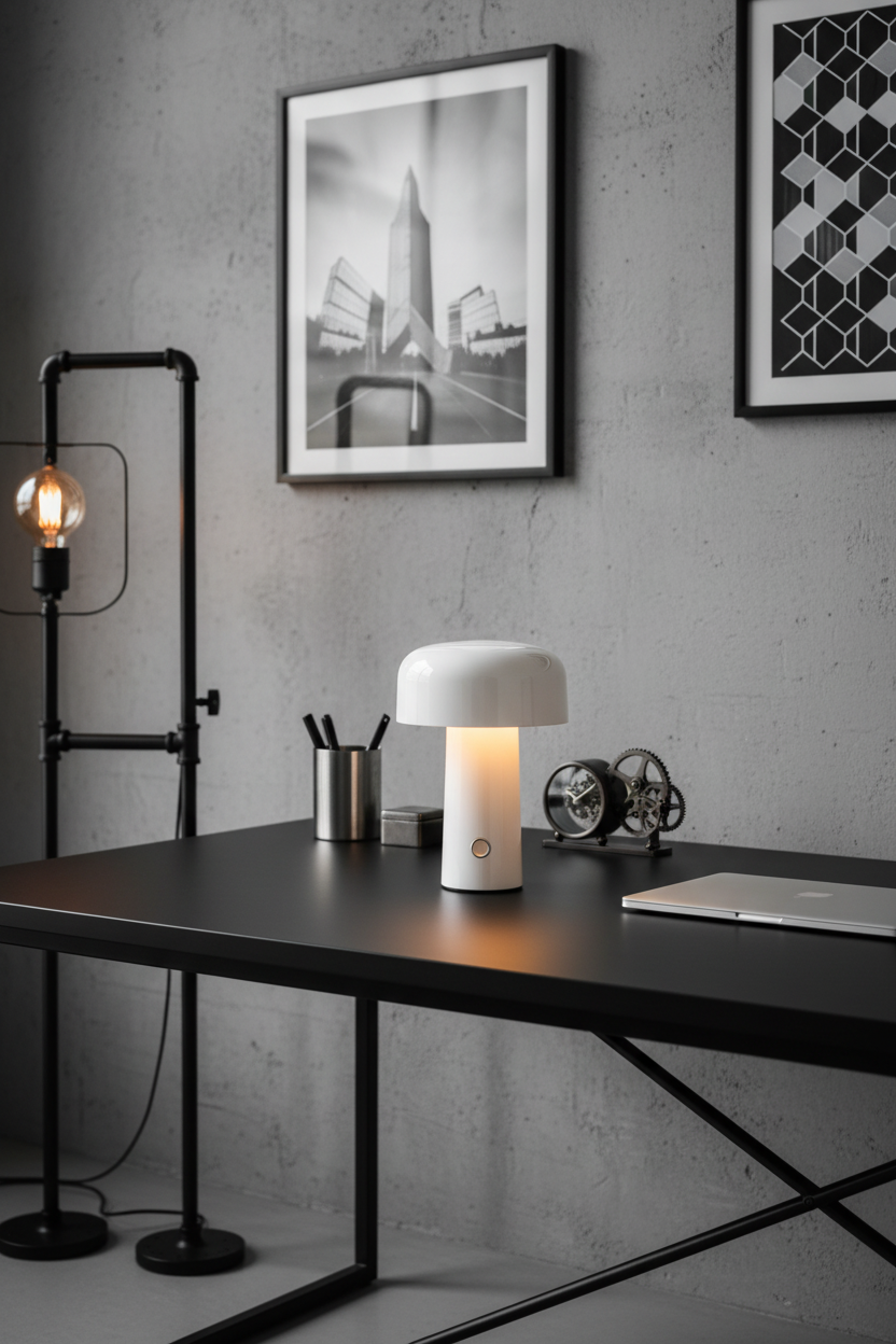 White lamp - concrete gray walls