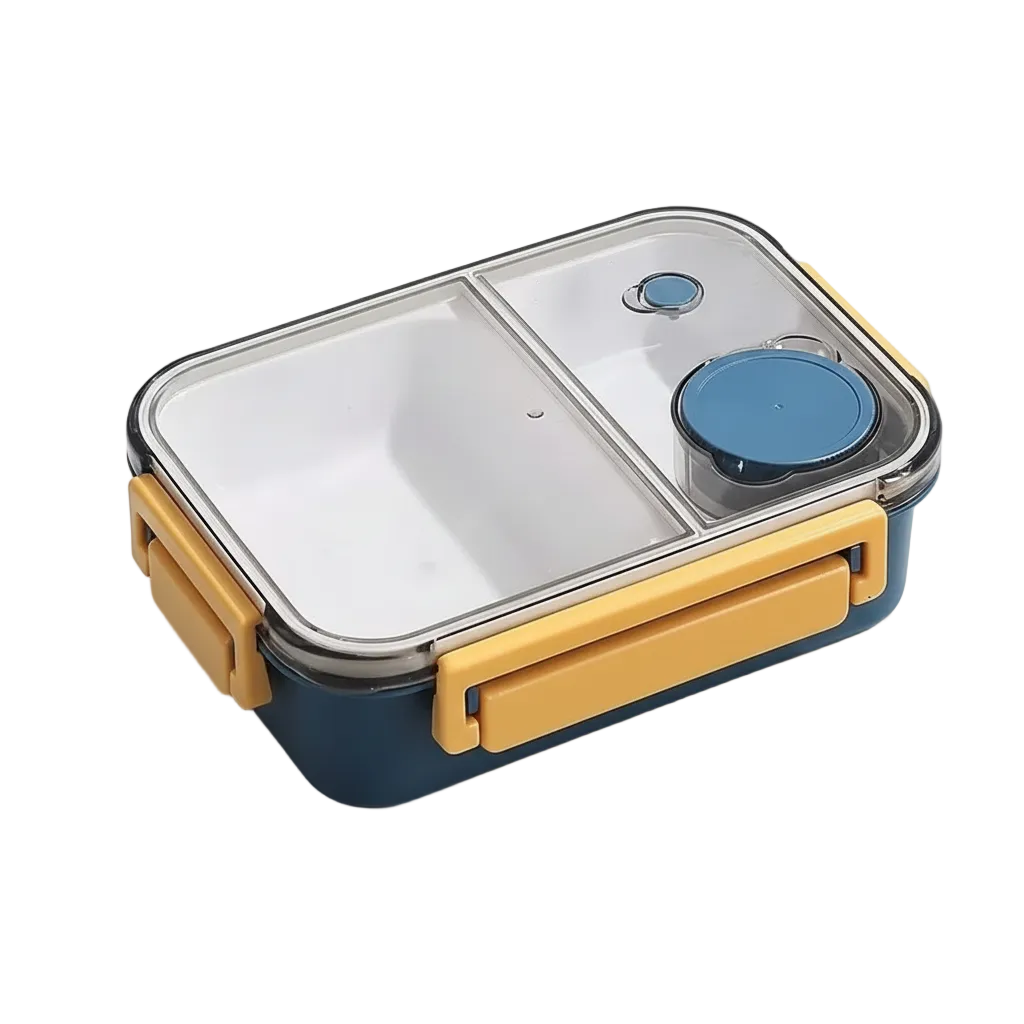 Yellow handle lunch box 45-degree angle white background