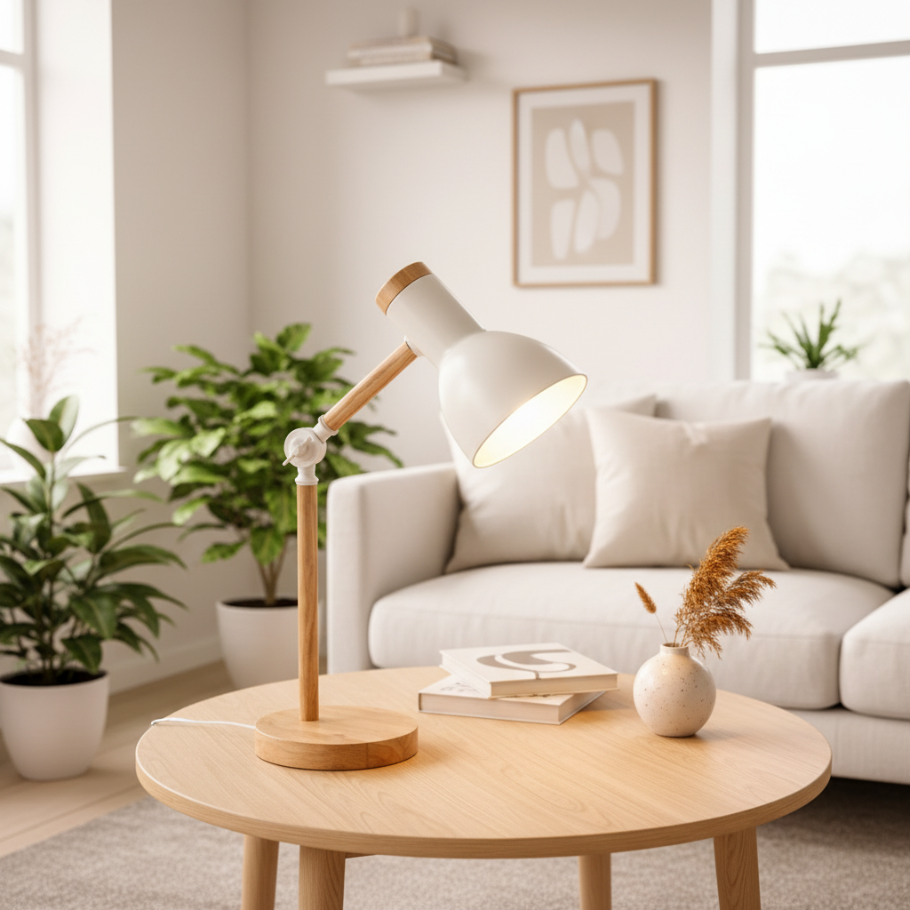 Yellow lamp in Scandinavian living room